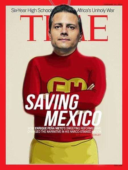 Hasta su portada en la revista 
<b>'Time'</b> fue convertida en memes como este, con el disfraz de 'El Chapulín Colorado'.