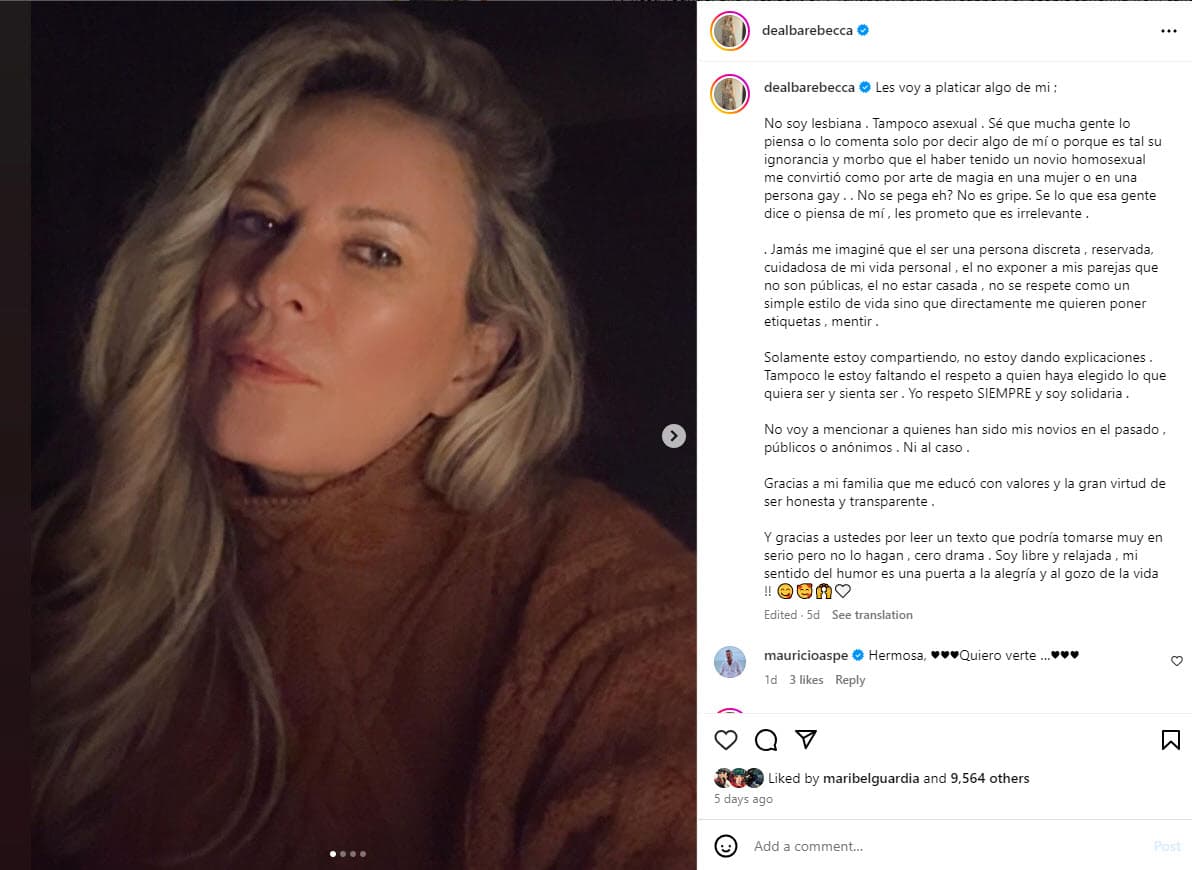 Rebecca de Alba aclaró su orientación sexual y habló de su vida amorosa.