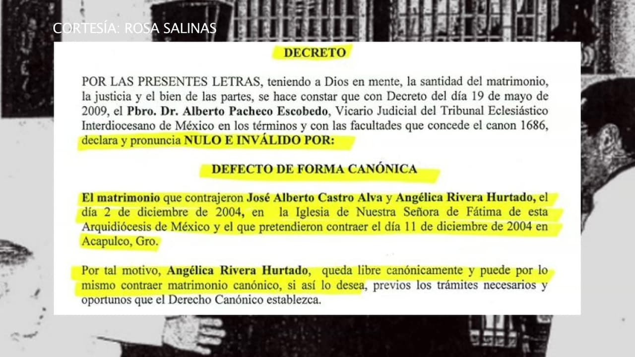 Antes de su boda con el actual presidente de México, Angélica hizo pública la anulación de su matrimonio religioso con el productor de telenovelas. El enlace matrimonial por la iglesia quedó invalidado ante la falta de lazo, amonestaciones y anillos, según el argumento presentado.
<br>