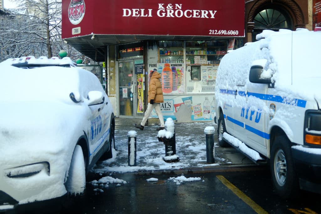 En 
<b><a href="https://www.univision.com/local/nueva-york-wxtv/aumentan-presencia-guardia-nacional-subway-nueva-york" target="_blank">las calles de Manhattan</a></b>, los autos no quedaron enterrados en la nieve, aunque sí necesitaban atención para despejar los vidrios.