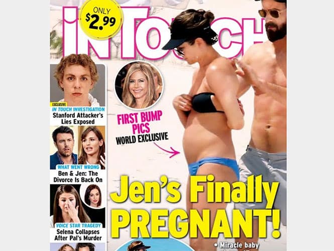 La carátula de la Revista InTouch que propuso una vez más que la actriz estaba embarazada.