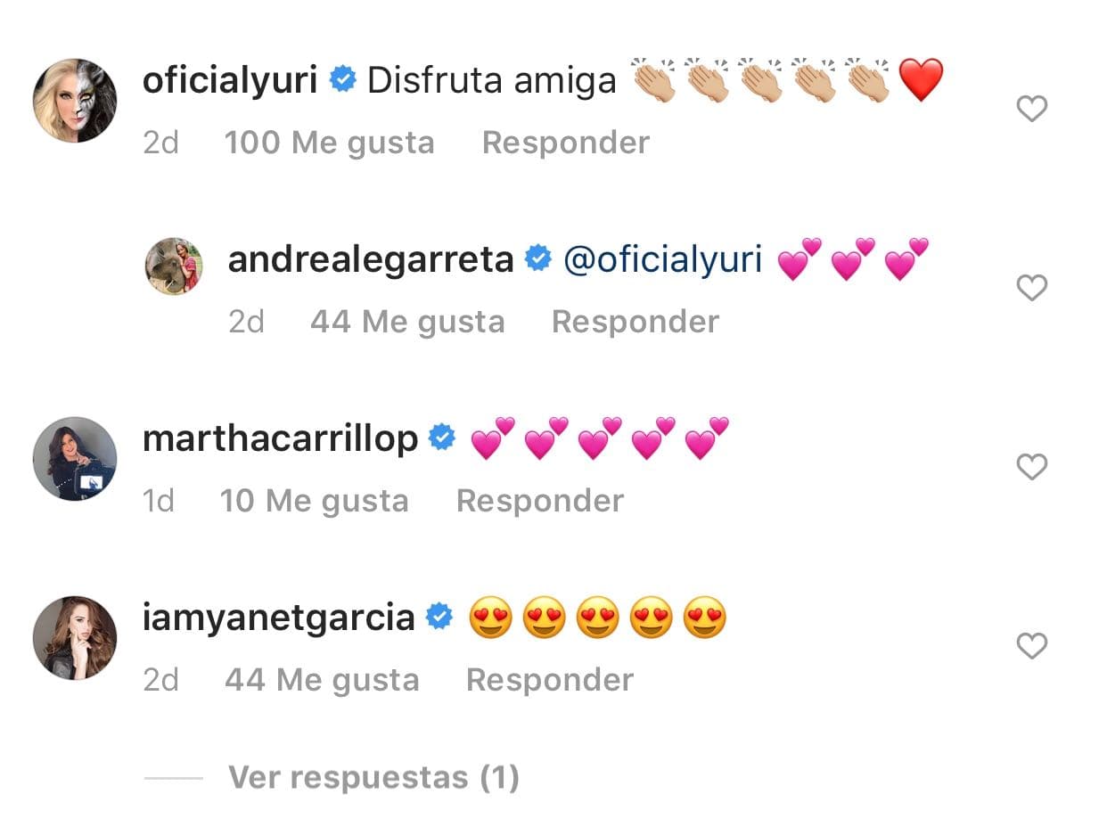 No sólo Rubín comentó la imagen de Legarreta, también otras 
<b><a href="https://www.univision.com/famosos/luis-miguel-faltame-el-respeto-yuri-recuerda-su-intento-desesperado-por-tener-en-su-cama-a-el-sol-fotos">famosas como Yuri</a></b>, Yanet Garcia y Martha Carrillo, quienes desearon a la conductora lo mejor en su viaje.