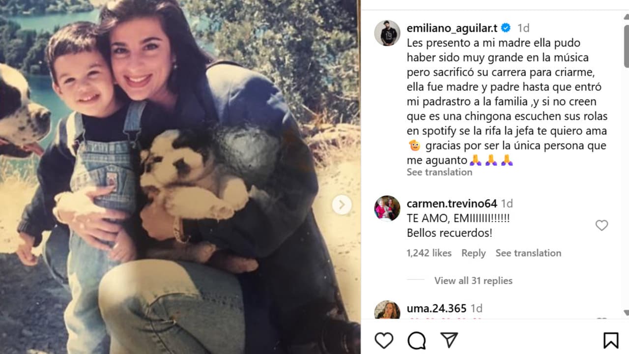 Emiliano Aguilar hizo esta publicación sobre su mamá Carmen Treviño y que algunos consideran habría sido una supuesta indirecta hacia Pepe Aguilar, con quien está distanciado.