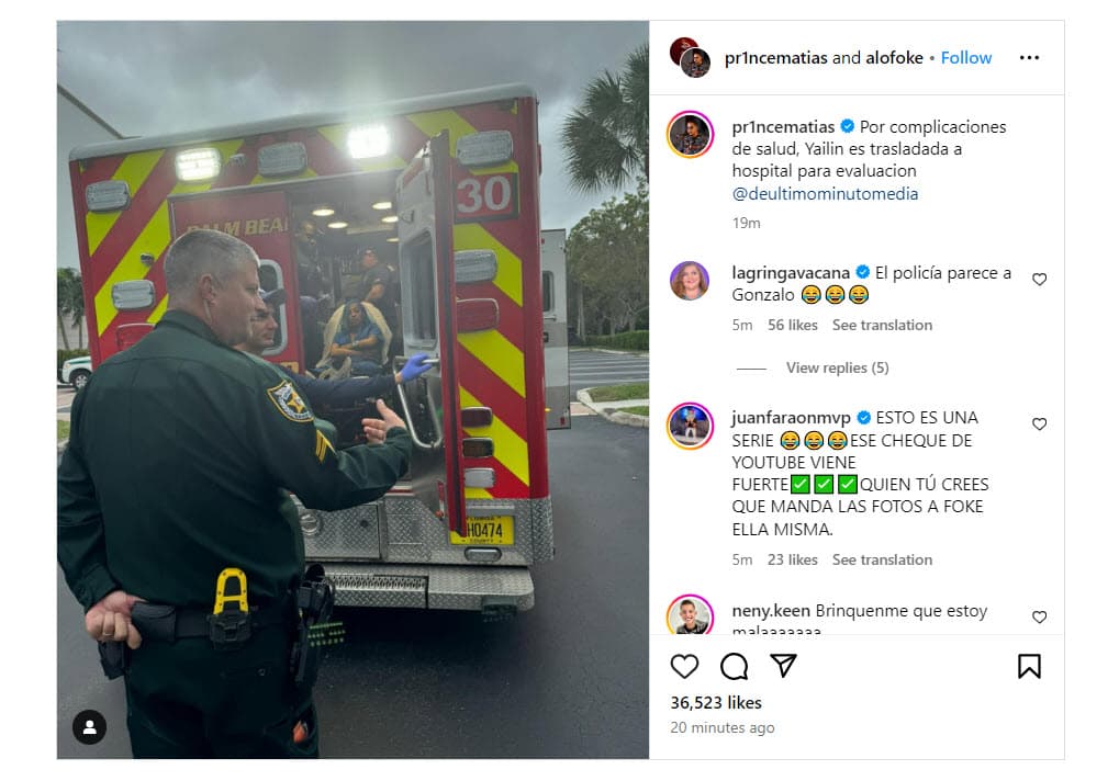Yailin La Más Viral en la ambulancia antes de ser llevada al hospital.