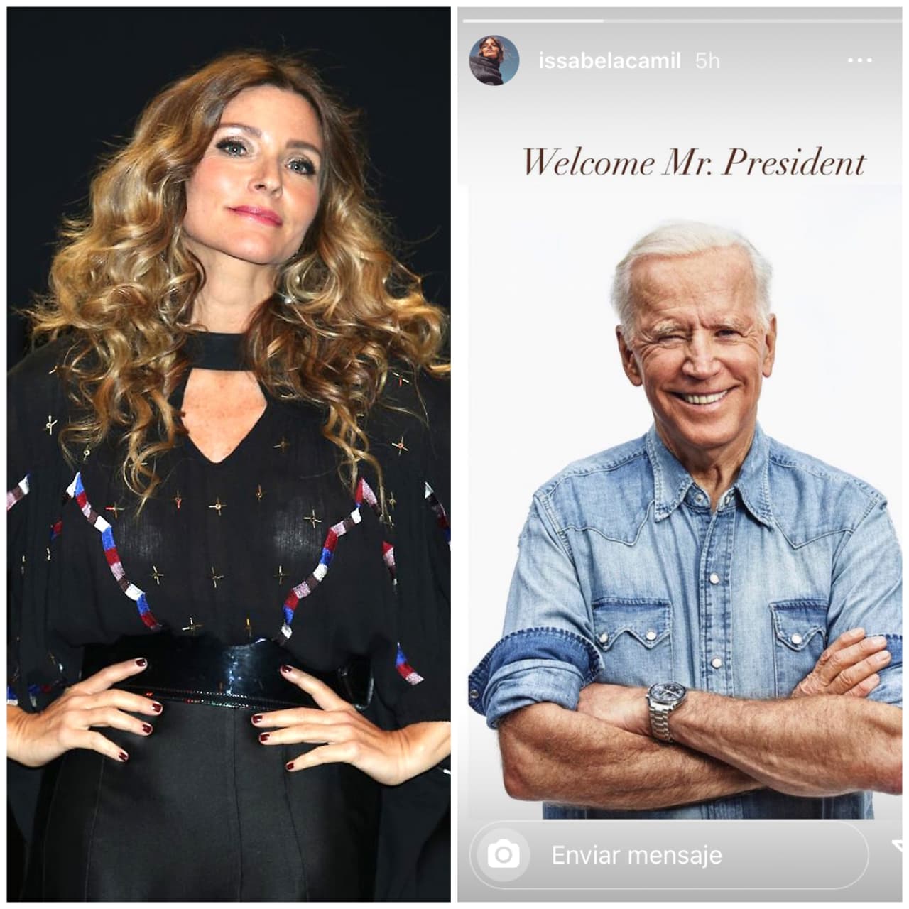 <b>Issabela Camil</b>, actriz e hija de la modelo estadounidense Tony Star, dio la bienvenida al presidente Joe Biden en su cuenta de Instagram.
