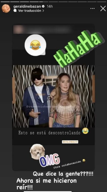 <b>"¡Ahora sí me hicieron reír!"</b>, escribió Geraldine Bazán sobre este meme en el que alguien colocó su rostro sobre el de Shakira junto a Bizarrap, el DJ argentino con el que la colombiana lanzó su nueva y controvertida canción. 
<br>