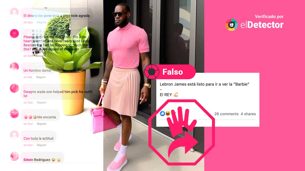 ¿LeBron James de rosa y con falda en el estreno de Barbie? No, es una imagen generada por IA