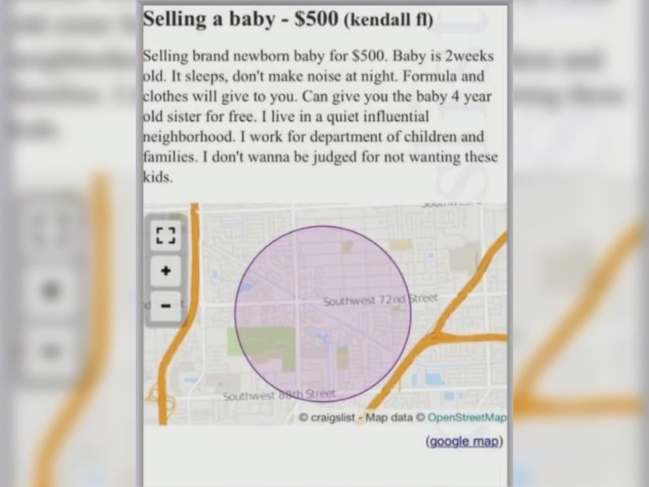 Investigan anuncio en Craigslist en el que venden a un bebé y ofrecen “gratis” a su hermana