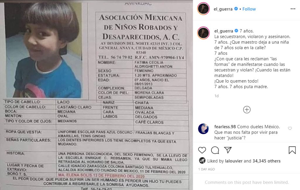 El actor 
<b>Alberto Guerra</b>, esposo de Zuria Vega, se mostró indignado por lo que pasa en México, pues él tiene tres hijos, dos de ellos son mujeres.