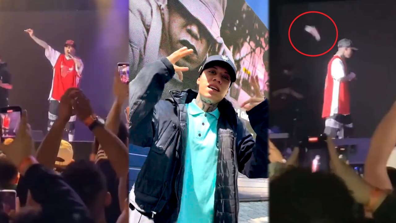 Santa Fe Klan reacciona mientras sus fans le avientan celulares al escenario