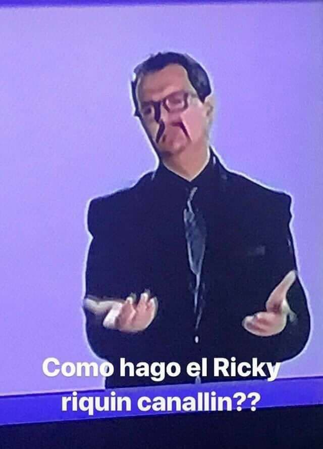 El 20 de mayo se celebró el
<b><a href="https://www.univision.com/networks/galavision/asi-fue-el-segundo-debate-presidencial-2018-video"> segundo debate presidencial</a></b> y uno de los momentos más polémicos fue cuando López Obrador llamó a Anaya "Ricky Riquín Canallín". Según este meme, el intérprete de lenguaje de señas no supo cómo traducirlo.