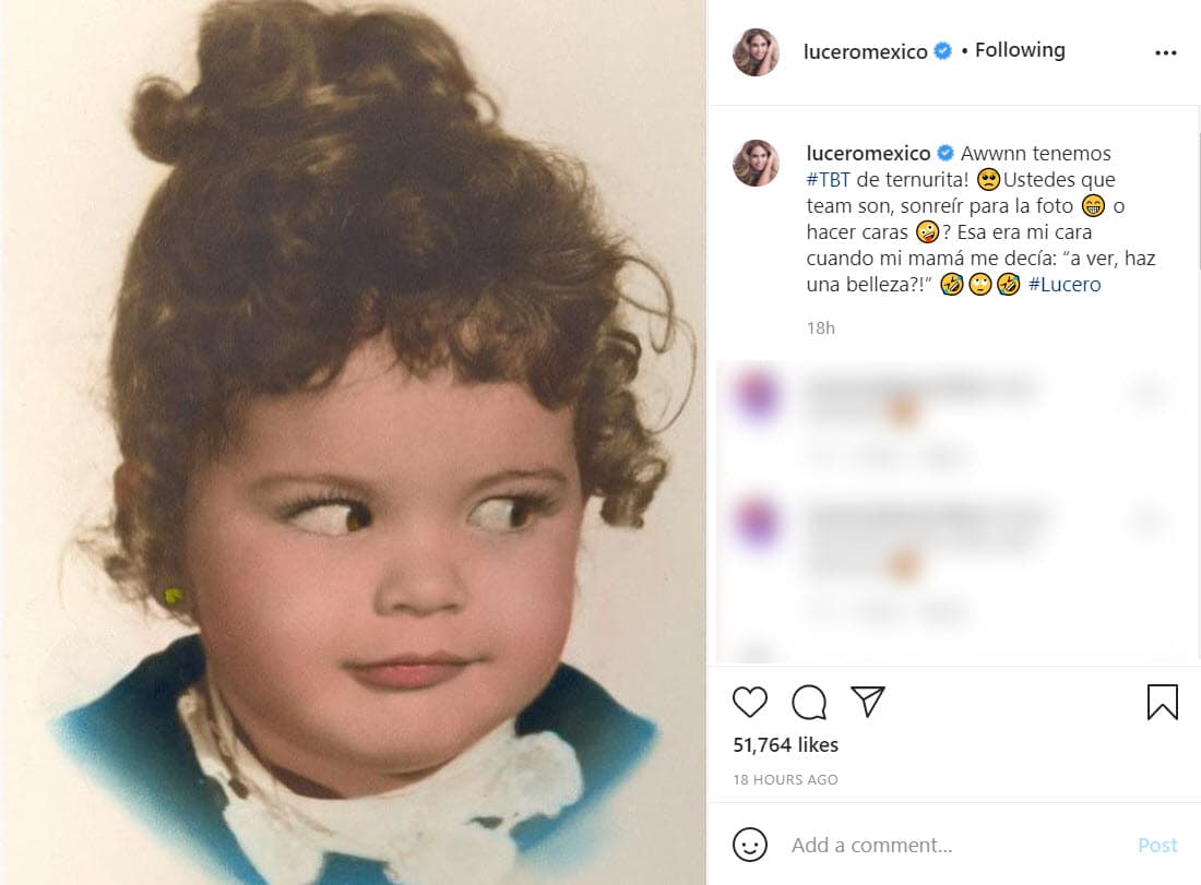 Este 11 de marzo la actriz de telenovelas publicó una fotografía de su infancia que dejó sorprendidos a varios de sus seguidores, quienes destacaron el parecido que tiene con su hija 'Lucerito'.