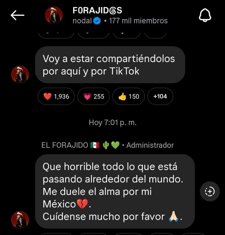 Nodal compartió este mensaje con sus seguidores.