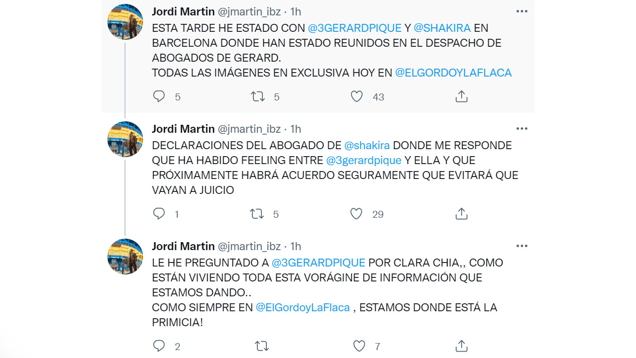 El paparazzo Jordi Martin detalló cómo llegaron Shakira y Piqué a su encuentro para lograr un acuerdo por la custodia de sus hijos.