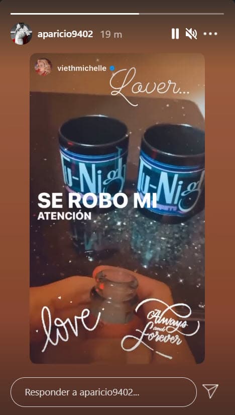 Por su parte, al medio día de este 16 de febrero, Aparicio retomó una de ellas y la compartió en sus historias de Instagram, lo que comprobaría que una de las manos es de Michelle y la otra de Christian.
<br>