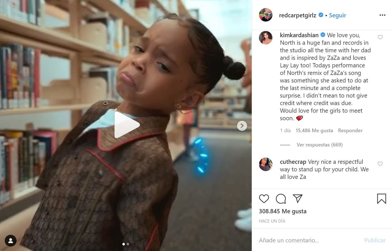 Más tarde, Kardashian respondió: "Te amamos. North es una gran fan y graba en el estudio todo el tiempo con su padre y está inspirada en ZaZa y también ama a Lay Lay". La esposa de Kanye West insistió en que la presentación fue algo "de último minuto". Cerró su comentario compartiendo que le encantaría que las niñas se conocieran pronto.