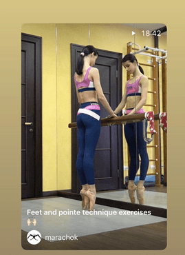La bailarina profesional de ballet,
<b>Maria Khoreva</b>, comparte técnicas y consejos de ballet por su canal de YouTube "Maria Khoreva" y por su cuenta de Instagram @marachok.