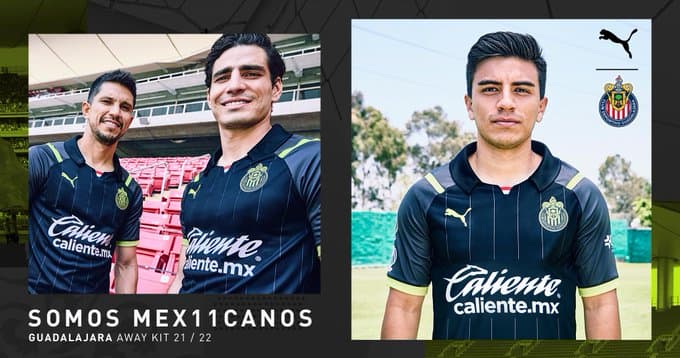 Chivas presento su famoso jersey con franjas blancas y rojas junto a un uniforme negro que utilizarán cuando jueguen de visita.