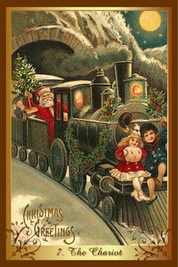 De esta manera, los bastones son reemplazados por cartas de "arbolitos de Navidad", el oro es sustituido por la brillante luz de las velas, las copas son cambiadas por regalos de Navidad y finalmente, las espadas aquí son más bien las típicas botas navideñas como calcetines largos donde se ponen los obsequios.