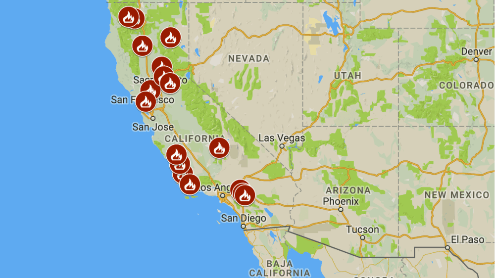 Los 17 incendios que azotaban California el 9 de julio.