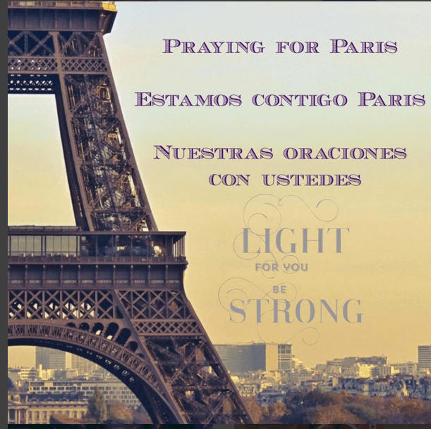 En su cuenta de Instagram compartió este mensaje en inglés y español, en el que dice: "Estamos contigo París, nuestras oraciones con ustedes".