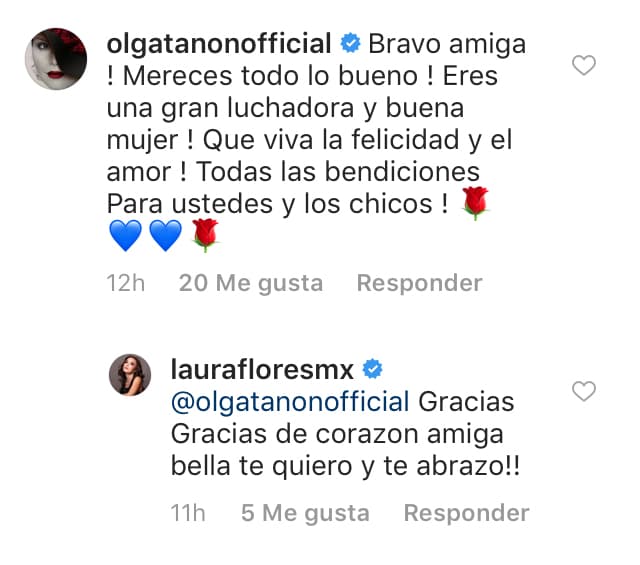 Tras hacer el anuncio, Laura recibió felicitaciones de amigos famosos, como Olga Tañón y Marjorie de Sousa.