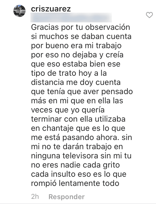Cristian agradeció sus buenos deseos y se justificó alegando que pensaba que esas actitudes estaban "bien" en su trabajo.
<br>