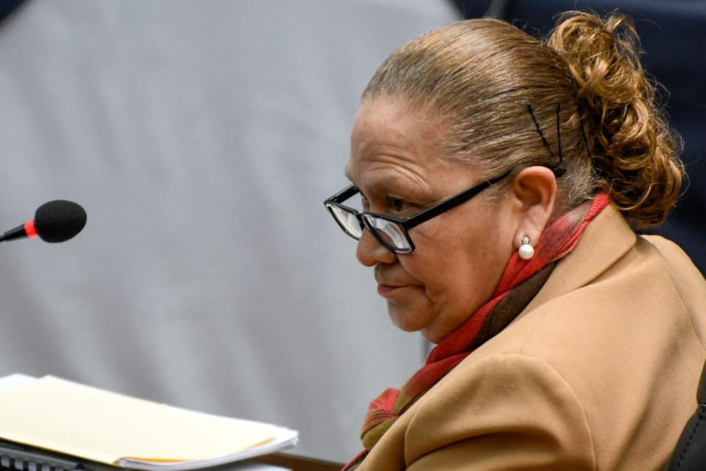 La fiscal general de Guatemala, Consuelo Porras, habla durante una entrevista con una comisión de postulación en la Ciudad de Guatemala el 6 de abril de 2022.