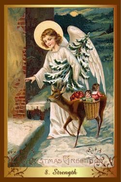 La fortaleza es reemplazada por un ángel determinado, acompañado de un venadito con regalos. El simbolismo es el mismo, de encontrar nuestra fuerza interior para derrotar a las tentaciones y pasiones, así como domar a la fuerza bruta.