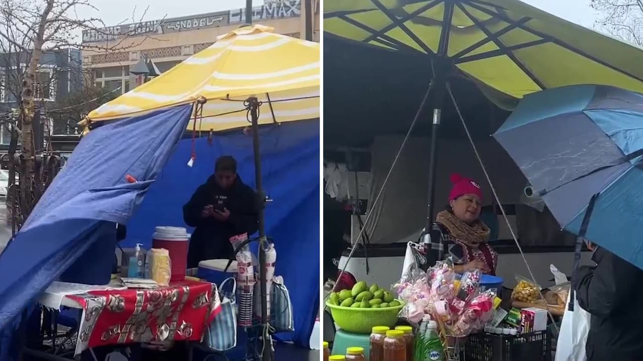 "La gente viene poco pero acá estamos": vendedores ambulantes de San Francisco salen a trabajar a pesar de la lluvia