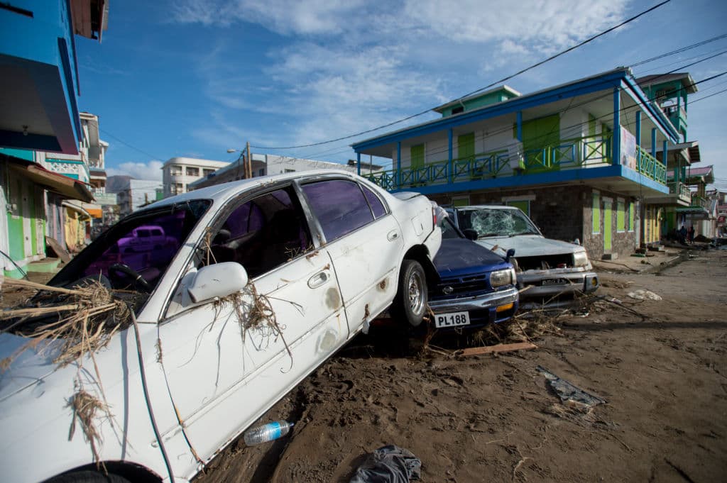Destruction and debris are seen in Roseau, capital of the Caribean island Dominica, September 21, 2017, three days after passage of Hurricane Maria. Dominica, located near the French islands of Martinique and Guadeloupe, has been almost completely cut off from the world since the imapact of the hurricane. / AFP PHOTO / Lionel CHAMOISEAU (Photo credit should read LIONEL CHAMOISEAU/AFP/Getty Images)