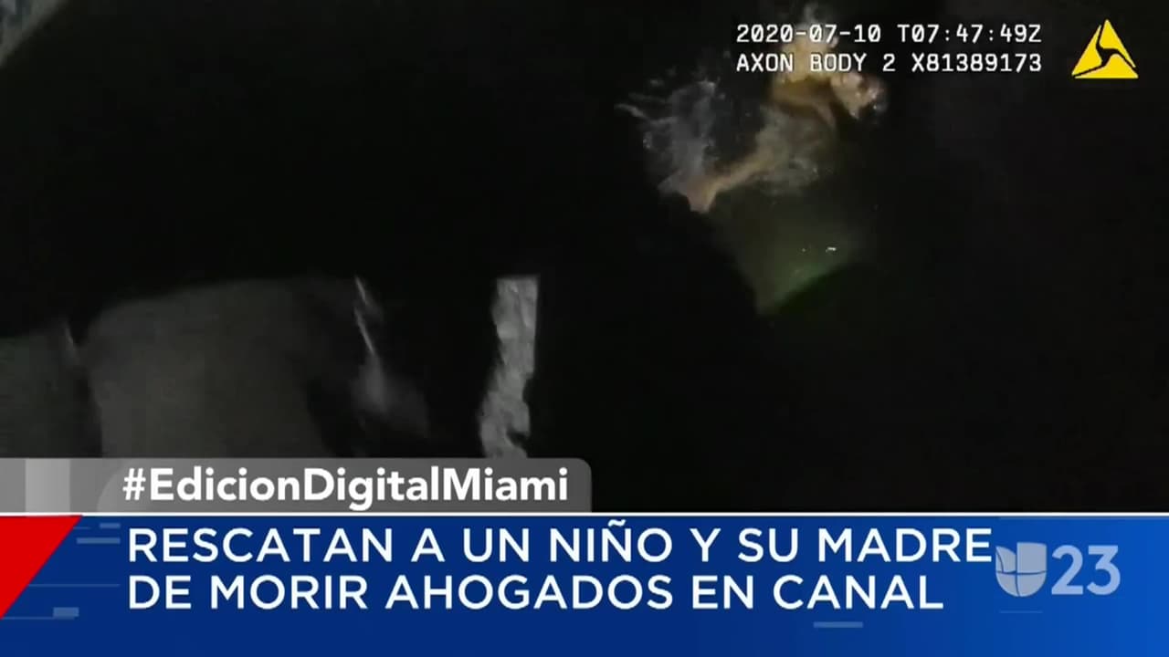Niño de 4 años se lanza al canal para salvar a su madre y un policía de Miami-Dade los rescata 