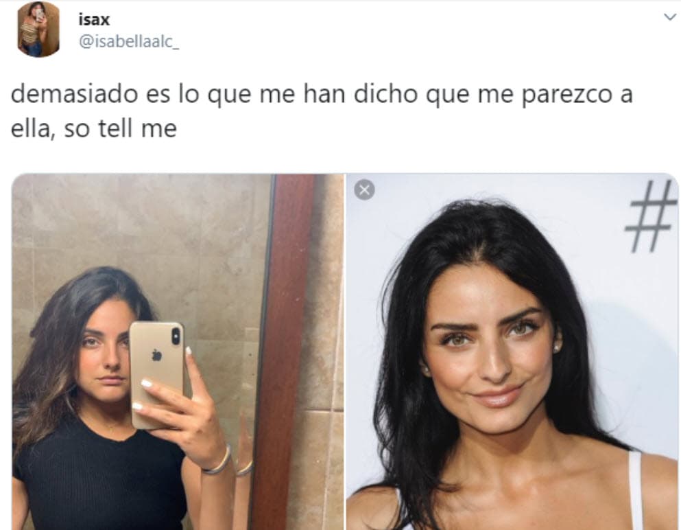 En mayo de ese año, también
<b><a href="https://www.univision.com/famosos/a-aislinn-derbez-le-salio-una-doble-venezolana-y-su-papa-eugenio-responde-jurando-nunca-he-ido-a-venezuela-fotos" target="_blank"> fue comparada con una joven venezolana</a></b> que publicó una foto en la que se notaba el parecido: "Demasiado es lo que me han dicho que me parezco a ella, 'so tell me' (díganme)", comentó la sudamericana en Twitter.