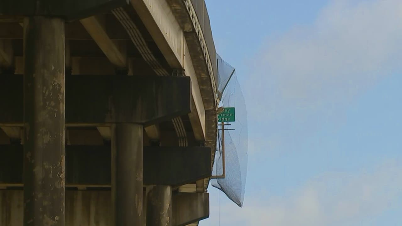 El camión cayó desde una altura aproximada de 150 pies sobre una zona industrial debajo del puente y el conductor quedó atrapado en la cabina.