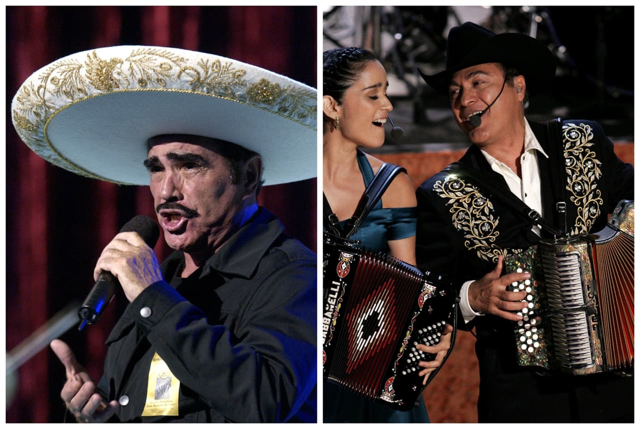 El sombrero de Vicente Fernández es de charro, mientras que el de Los Tigres del Norte es una tejana.