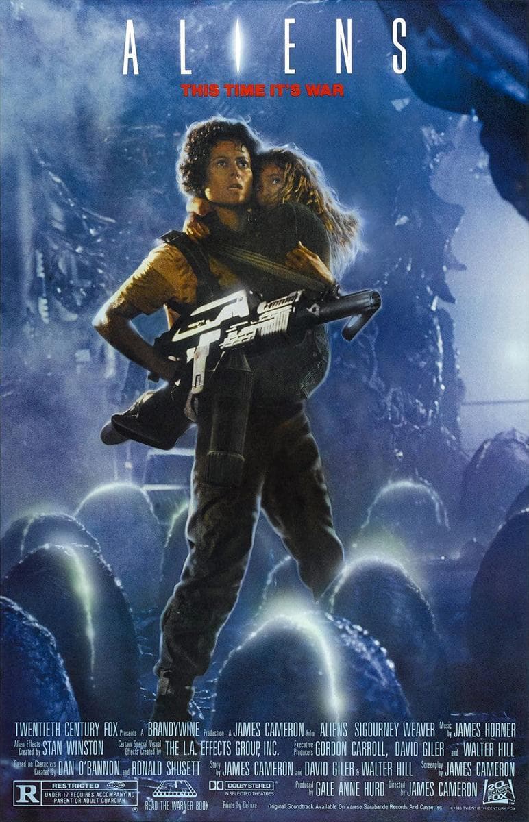 Aliens (1986) - Alien es un organismo perfecto, una máquina de matar cuya superioridad física sólo puede competir con su agresividad. La oficial Ripley y la tripulación de la nave “Nostromo” se habían enfrentado, en el pasado, a esa monstruosa criatura. Y sólo Ripley sobrevivió a la masacre.
<br>