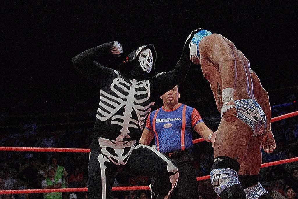 Como resultado,
<b>La Parka</b> se cayó y se golpeó la cabeza contra una malla publicitaria, dejándolo inconsciente.