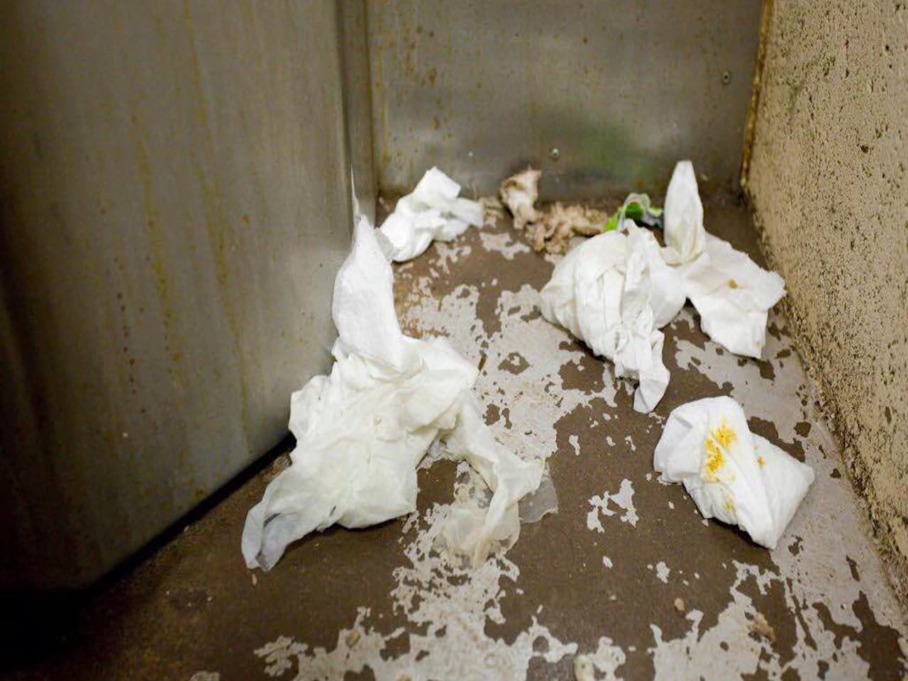 Una de las fotos muestra los baños sucios
