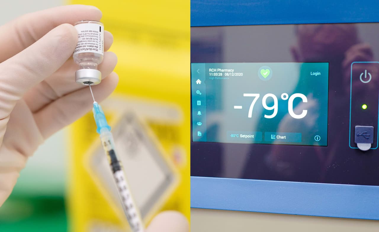 Newsom visita laboratorio para almacenar la vacuna de Pfizer con temperatura extra baja