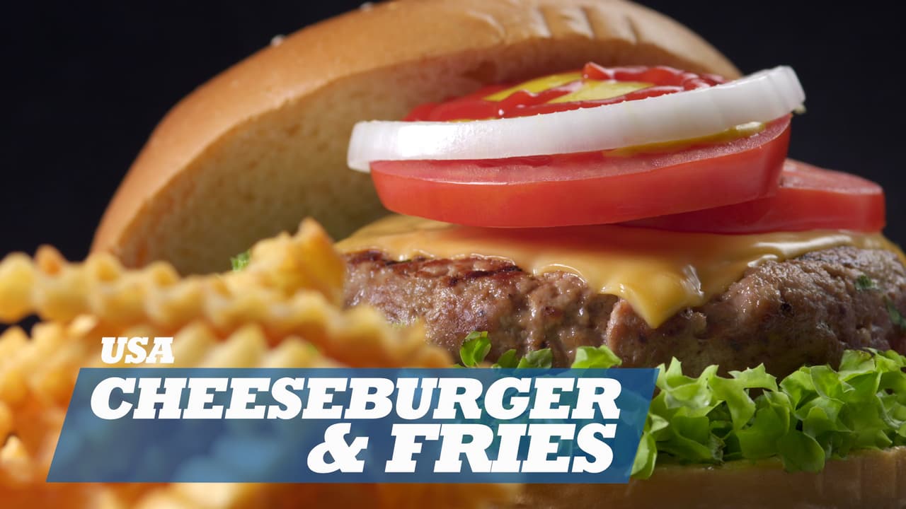 Hamburguesa con queso y papas fritas