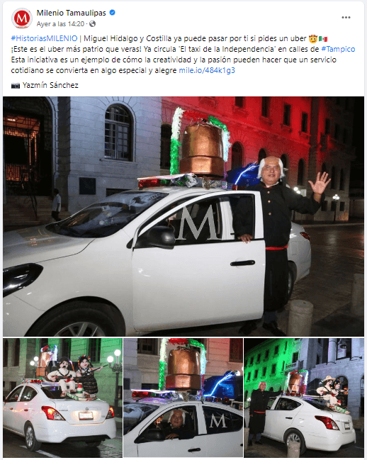 Hombre decora su auto por fiestas.