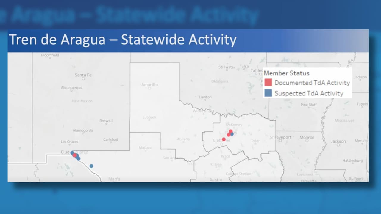 Un mapa de las autoridades índica las ares donde opera el Tren de Aragua en el norte de Texas.