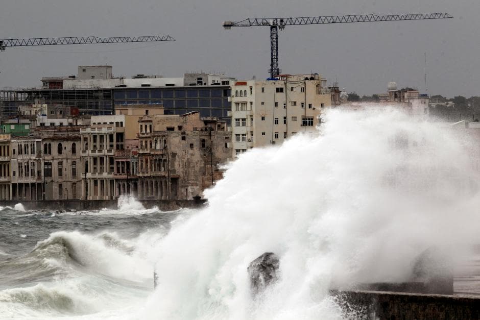 Waves crash against the seafront boulevard El Malecon ahead of the passing of Hurricane Irma, in Havana, Cuba September 9, 2017.