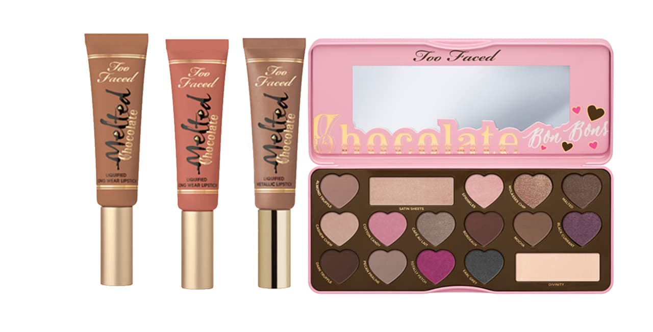 Chocolate Bon Bons & Melted Chocolate Too Faced se inspira totalmente en los chocolates y tienen un leve aroma a este manjar. La formulación de las sombras contiene polvos de cacaos que es rico en antioxidante.
