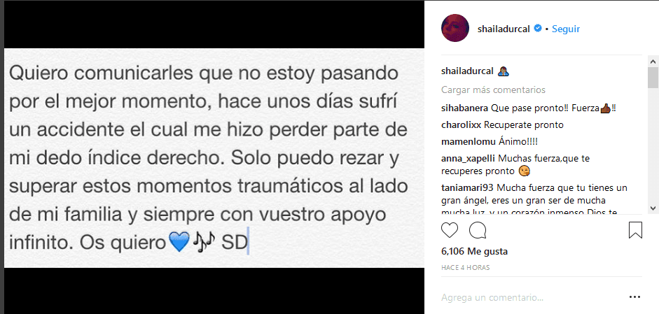 La hija de Rocío Durcal no ha especificado lo que le sucedió, solamente explicó que había sufrido un accidente.