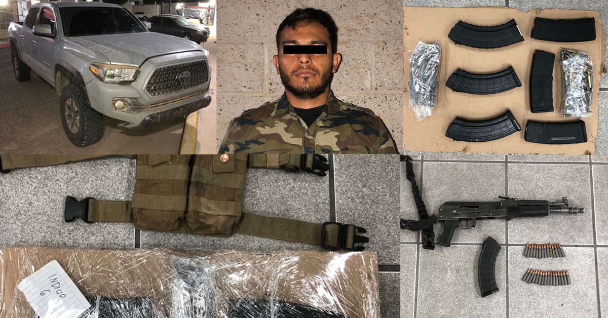 Detienen en Nogales, Sonora, a un hombre con cinco fusiles de asalto, nueve cargadores y cientos de cartuchos