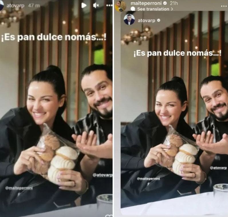En julio pasado, Perroni trató de desmentir esta versión con una foto en Instagram en la que se le ve junto a su ahora esposo sosteniendo un paquete de pan dulce, dando a entender que su presunta subida de peso se debe a la alimentación.