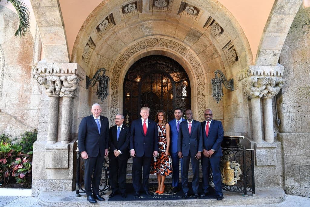 US President Donald Trump hosted Caribbean leaders including Jovenel Moïse, President of the Republic of Haiti (second from right), at the Mar-a-Lago estate in West Palm Beach Florida, on March 22, 2019.