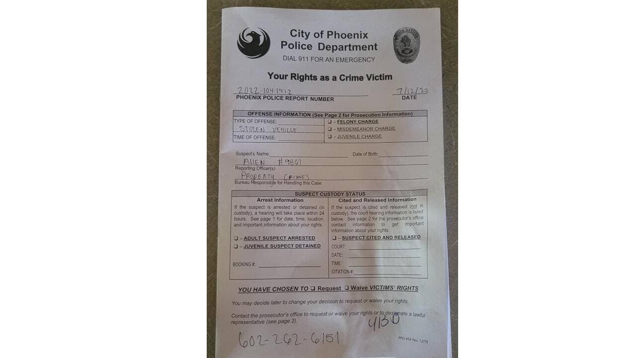 Documento del robo ante las autoridades.