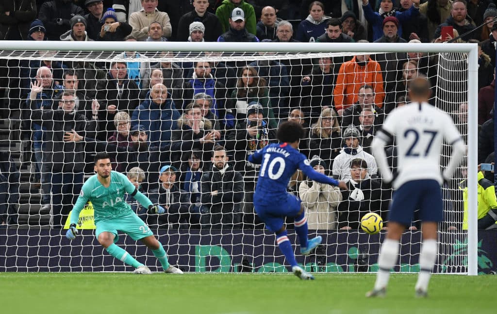 Chelsea vence al Tottenham 2-0 con dos goles de Willian. La escuadra de Mourinho sigue sin definir bien la delantera y le quitan el invicto en casa.